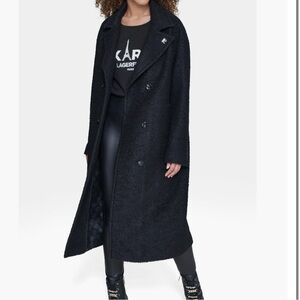 Karl Lagerfeld Textured Double Breasted Coat Black sz Large